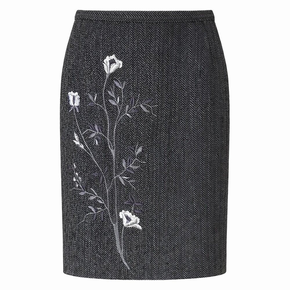 D&G Wool Herringbone Pencil Skirt with Embroidery | Made in Italy